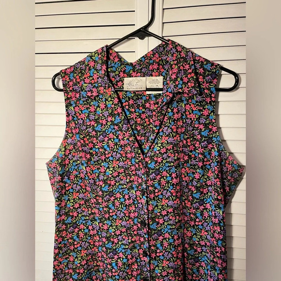 VTG Kathie Lee Collection Sleeveless Collared Button Down Floral Dress Size 14 - Picture 5 of 16